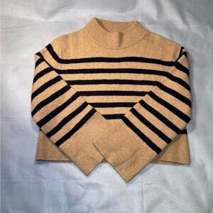 J. Crew Tan and Black Striped Turtleneck Sweater